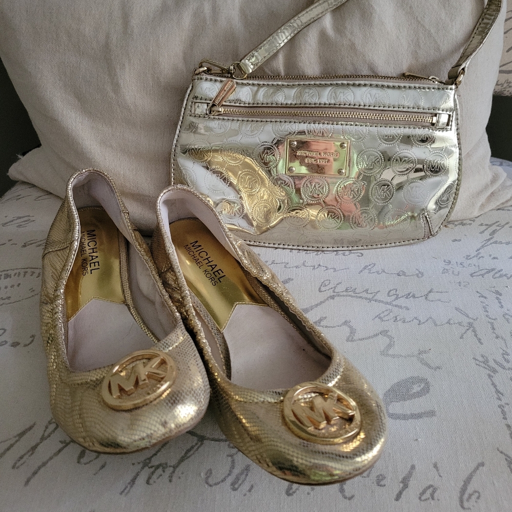 Michael Kors Gold Ballet Flats and Bag
